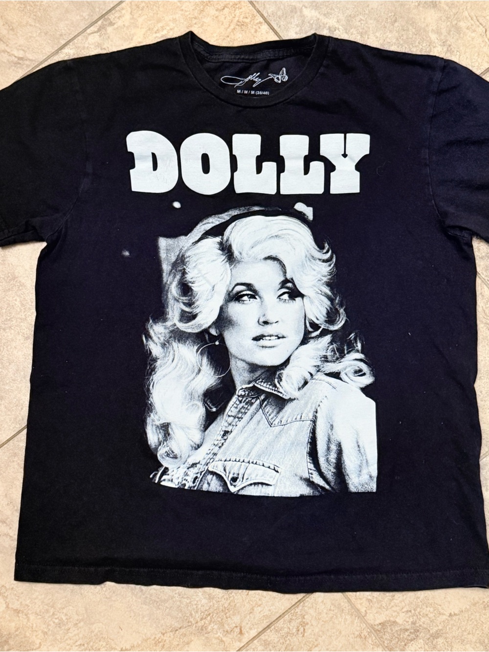 Black Graphic Tee with White 'DOLLY' Portrait